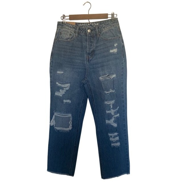 Vanilla Star Denim - Vanilla Star NWT Super High Rise Distressed Straight Leg Jeans Size 9 Y2K 90s